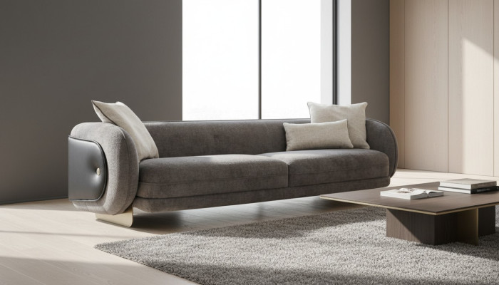 Wohnzimmer Grau Textil Sofa 4 Sitzer Luxus Möbel Sitz Design Couch Lounge