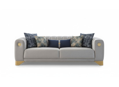 Wohnzimmer Sofa 3 Sitzer Grau Polster Sofas Design Holz Textil neu Modern
