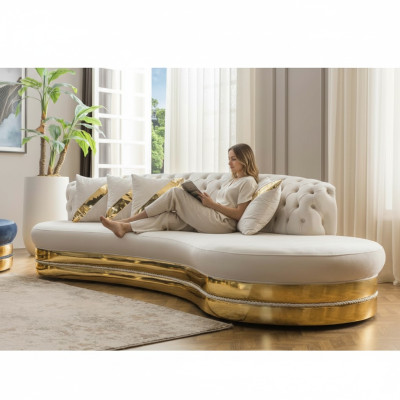 Halbrunde Weiße Chesterfield Couch Deisnger 3-Sitzer Polster Möbel Neu