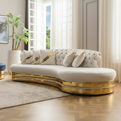 Halbrunde Weiße Chesterfield Couch Deisnger 3-Sitzer Polster Möbel Neu