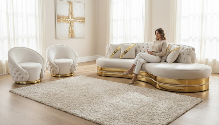 Exklusive Chesterfield Sofagarnitur Wohnzimmer Halbrundes Sofa Sessel
