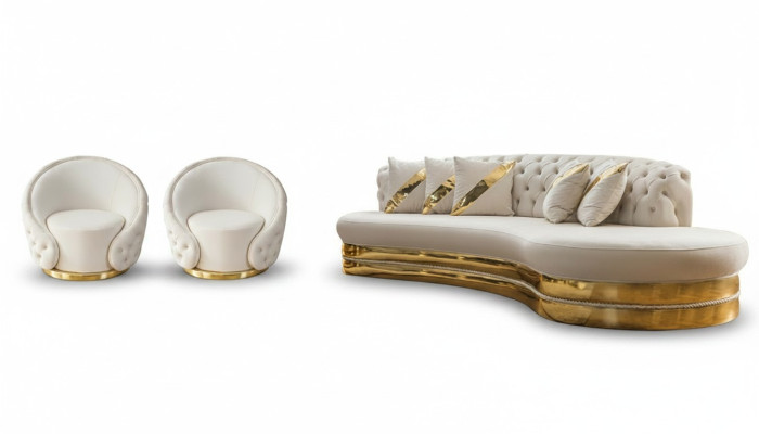 Exklusive Chesterfield Sofagarnitur Wohnzimmer Halbrundes Sofa Sessel