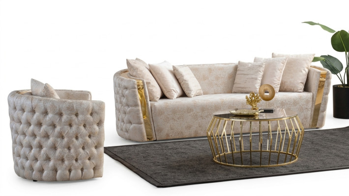 Chesterfield Beige Wohzimmer Sofas Edelstahl 3-Sitzer Luxus 1-Sitzer