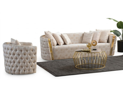 Chesterfield Beige Wohzimmer Sofas Edelstahl 3-Sitzer Luxus 1-Sitzer