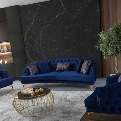 Moderne Blaue Couchgarnitur Luxuriöse Viersitzer Textilsofas Viersitzer