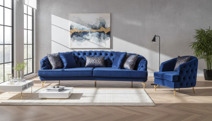 Exklusives Chesterfield Sofa Set Designer Viersitzer Luxus 1-Sitzer 2tlg