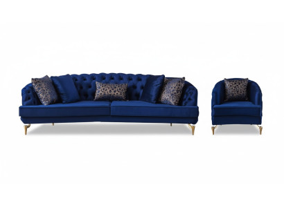 Exklusives Chesterfield Sofa Set Designer Viersitzer Luxus 1-Sitzer 2tlg