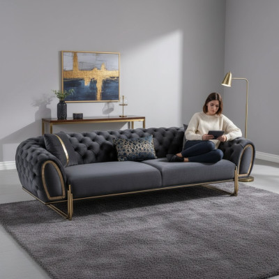 Schwarze Polstercouch Designer Chesterfield Wohnzimmer Polster Sofa