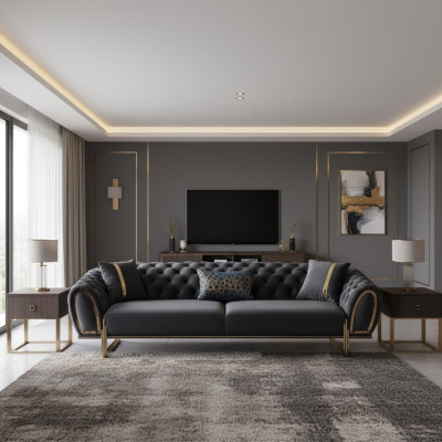 Schwarze Polstercouch Designer Chesterfield Wohnzimmer Polster Sofa