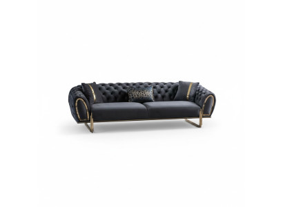 Schwarze Polstercouch Designer Chesterfield Wohnzimmer Polster Sofa