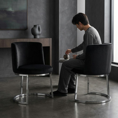Schwarzer Designer 2x Stühle mit Edelstahlfüßen Moderne Esszimmerstühle