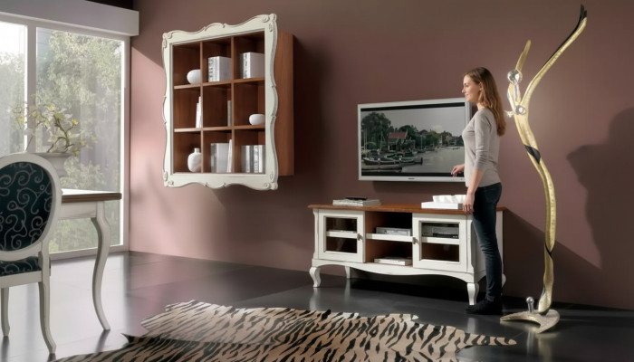 Wohnwand Wandschrank Wohnzimmer Lowboard Klassische Design Set 2tlg.