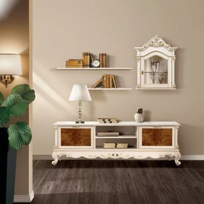 Wohnwand Regale Wohnzimmer Holz Weiß Wandvitrine Wand Regale Italy Neu