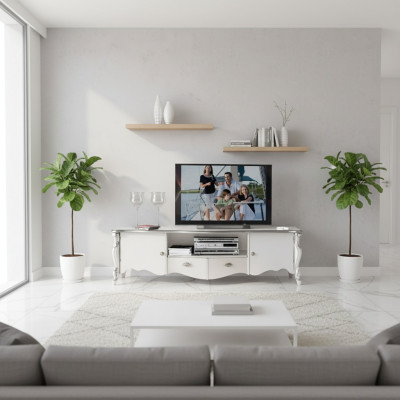 TV Ständer RTV Lowboard Klassische Weiß Holz Modern Wohnzimmer Neu