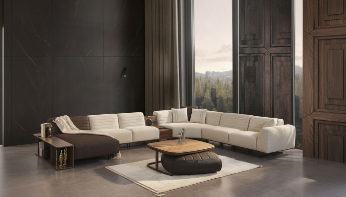 Luxus Ecksofa U-Form Polster Sofa Couch Wohnzimmer Möbel Textil Neu Einrichtung