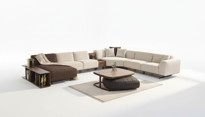 Luxus Ecksofa U-Form Polster Sofa Couch Wohnzimmer Möbel Textil Neu Einrichtung