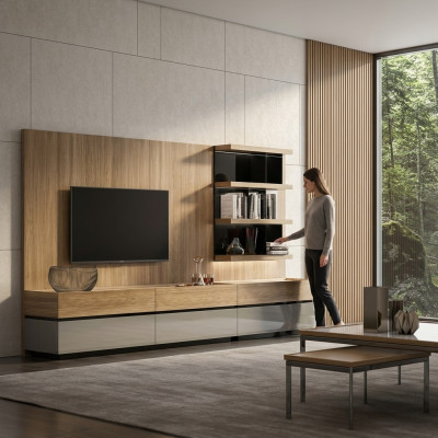 Wohnzimmermöbel Wohnwand 320 cm Einrichtung Braun Luxus Wand Regale