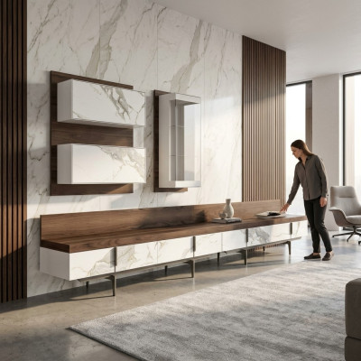 Modern Luxus Wohnwand 2x TV-Ständer Komplett Wandschrank Hänge Vitrine Neu