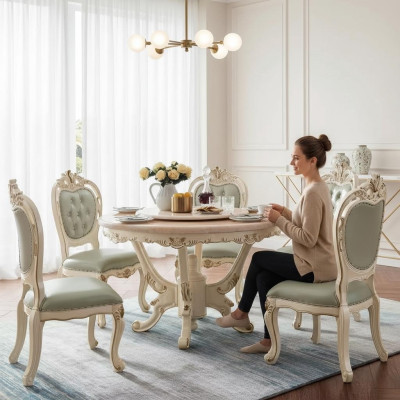 Esszimmer Set 7tlg Holz klassische Möbel Esstisch + 6x Stühle Luxus 