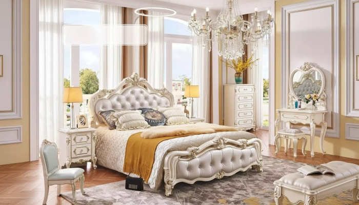 Schlafzimmer Set Bett 2x Nachttische Schminktisch Hocker Kommode 6tlg Luxus