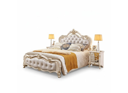 Schlafzimmer Set chesterfield Bett + 2x Nachttische Holz Luxus 3tlg Interieur