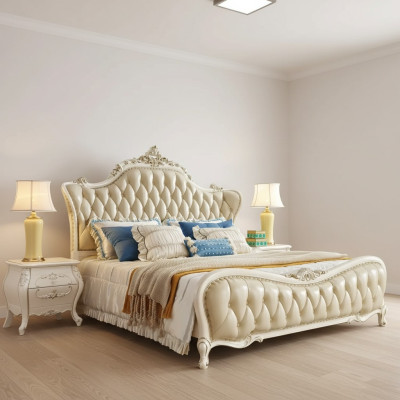 Schlafzimmer Set klassisch Bett chesterfield 2x Nachttische Massivholz 3tlg