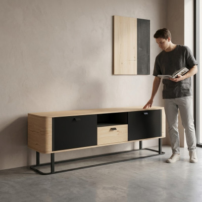 Wohnwand rtv Sideboard TV Ständer niedrige Seite Wohnwände Holz Metall
