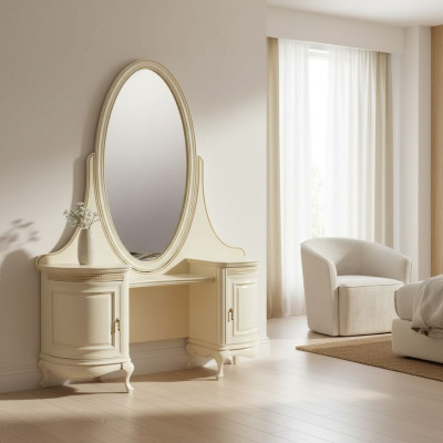 Schminktisch Spiegel Schlafzimmer Luxusmöbel beige Konsolen Sideboard Tisch