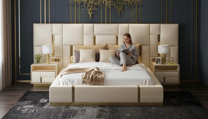 Komplett Schlafzimmer Möbel Set 3 tlg. Design Möbel Nachttische Betten