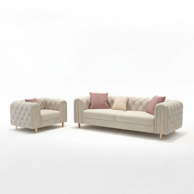Set 2 tlg Wohnzimmer Sofagarnitur doppelt Sofa Couch Modern Sessel Leder