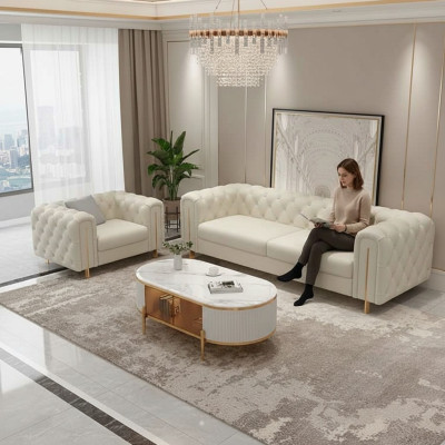 Set 2 tlg Wohnzimmer Sofagarnitur Dreisitzer Sofa Modern Sessel Leder