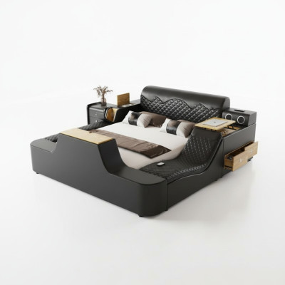 Doppel Luxus Leder Bett Massage Polster Betten Moderne Hotel bluetooth