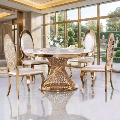Runder Tisch Goldener Fuß Chrom Rundtisch Tische Esstische Luxus 130cm