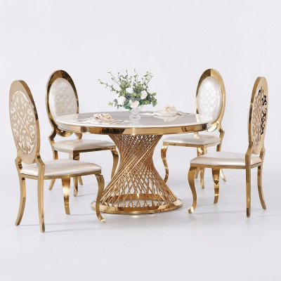 Runder Tisch Goldener Fuß Chrom Rundtisch Tische Esstische Luxus 130cm