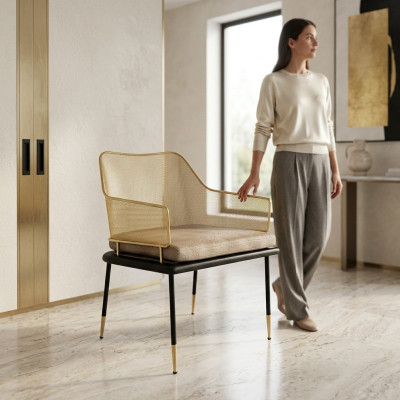 Luxuriöser Einsitzer Designer Sessel mit Edelstahl Elementen Neue Stühle