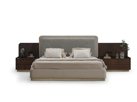 Schlafzimmer Set Luxus Komplettes Bett +2x Nachttische 3tlg  Modern Set