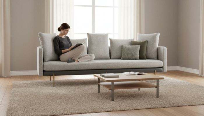 Modern 4 sitzer Sofa Grau Farbe Wohnzimmer Polster Textil Dreisitzer Couch