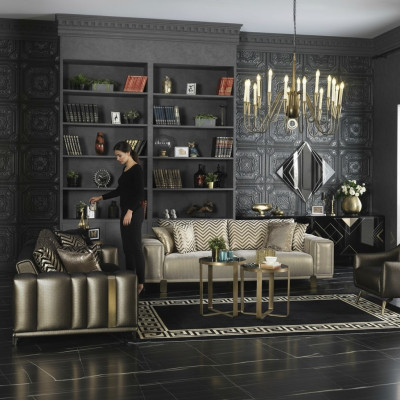 Designen Sofagarnitur 3+2+1 Sitzer Moderne Sessel Luxus Möbel Stoff Gold