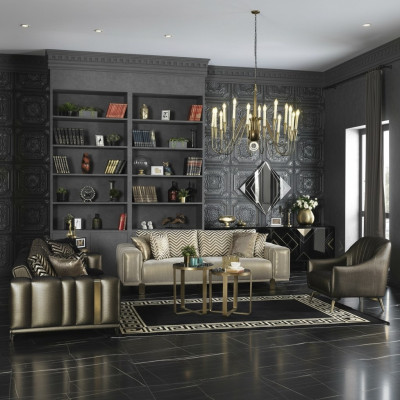 Designen Sofagarnitur 3+2+1 Sitzer Moderne Sessel Luxus Möbel Stoff Gold