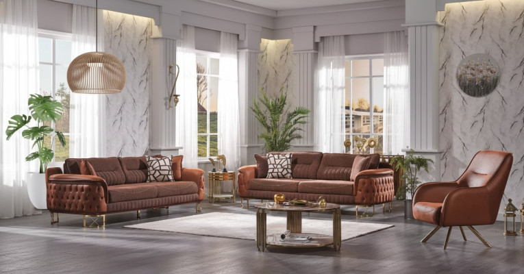Braune Chesterfield Sofagarnitur 3+3+1 Sitzer Designer Couchen 3tlg