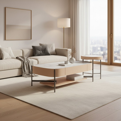 Wohnzimmer Set 2x Couchtisch Kaffeetisch beige Modern Luxus Edelstahl