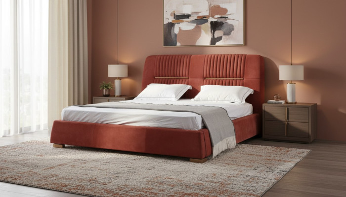Design Rotes Doppelbett Bettgestelle Betten Holzbetten Textil Schlafzimmer Bett