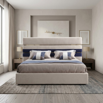 Modernes Designer Doppelbett mit Holz Rahmen Stilvolles Bett New in Beige