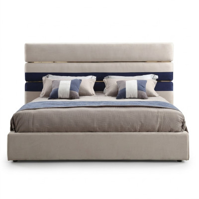 Modernes Designer Doppelbett mit Holz Rahmen Stilvolles Bett New in Beige