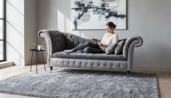 Graue Chesterfield Couch Sofa Polster 3 Sitzer Couchen Sitz Garnitur Sofas Neu