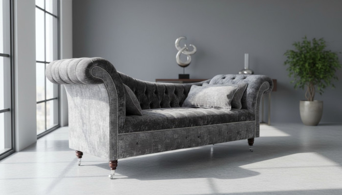 Graue Chesterfield Couch Sofa Polster 3 Sitzer Couchen Sitz Garnitur Sofas Neu