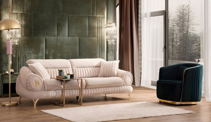 Sofa 3 Sitzer mit Sessel Weiß Elegantes Modern Luxus Design Möbel