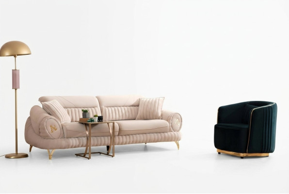 Sofa 3 Sitzer mit Sessel Weiß Elegantes Modern Luxus Design Möbel