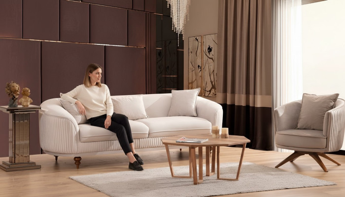 Sofa 3 Sitzer Elegantes Sessel Modern Luxus Design Holz Möbel Polster