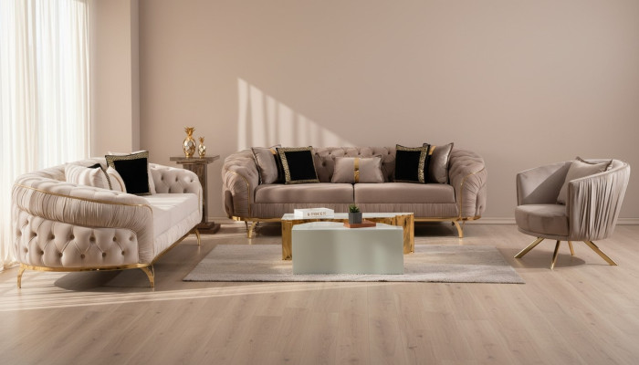 Design Sofa 331 Sitzer Chesterfield Stoff Couch Polster Sofas Textil Neu